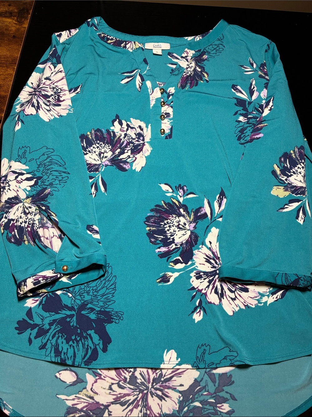 croft & barrow Teal Floral Henley Blouse